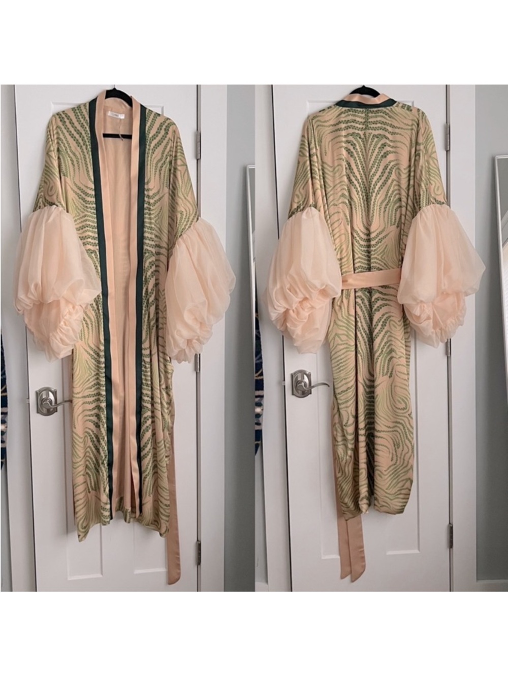 Fe Noel Green Scarf Ritual Print Wilted Sleeve Robe Voluminous Sleeves - Picture 4 of 8